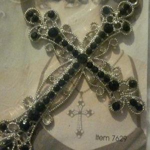 Rhinestone Cross Necklace gothic silver
